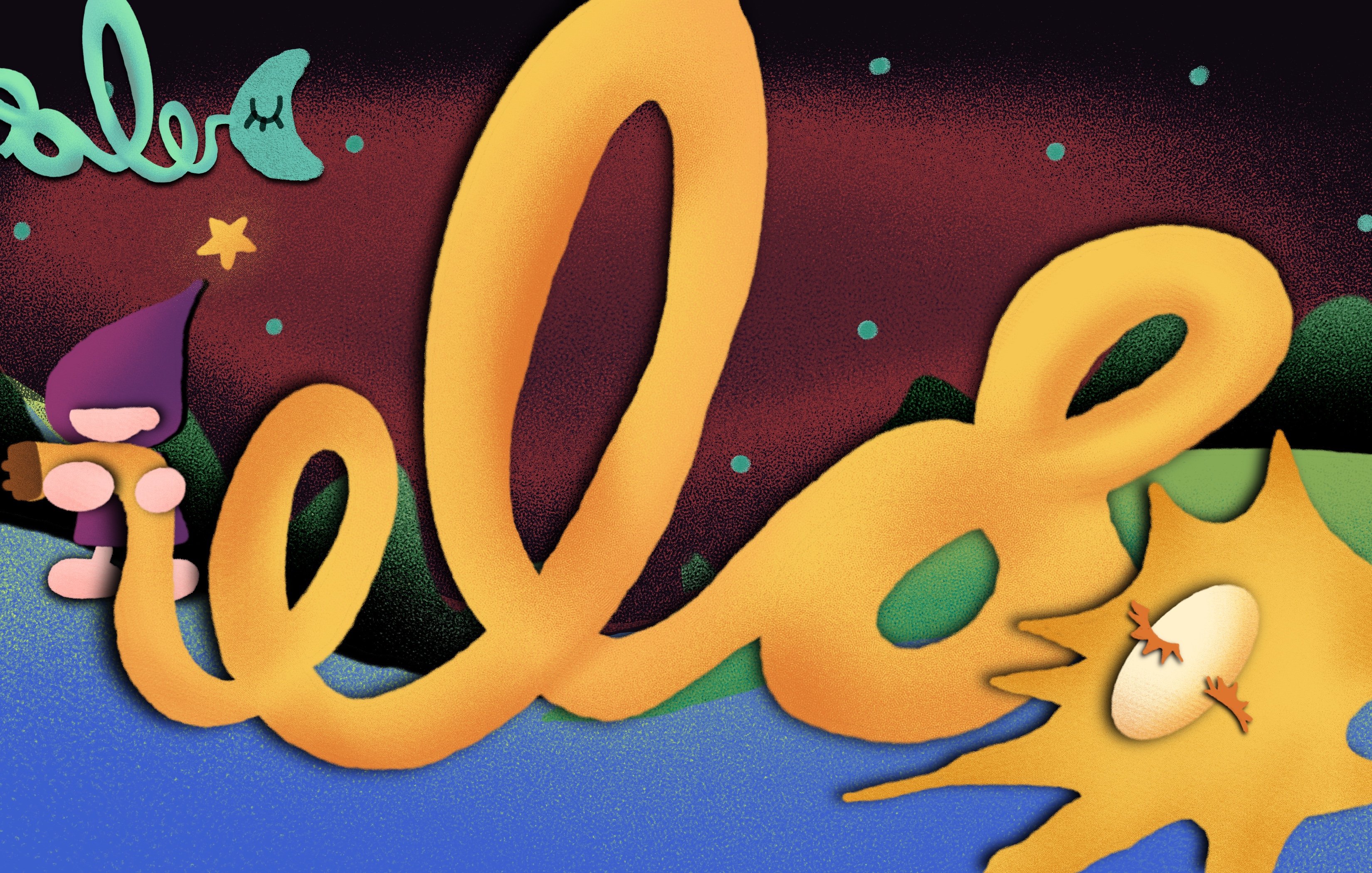 Booklet spread with orange lettering