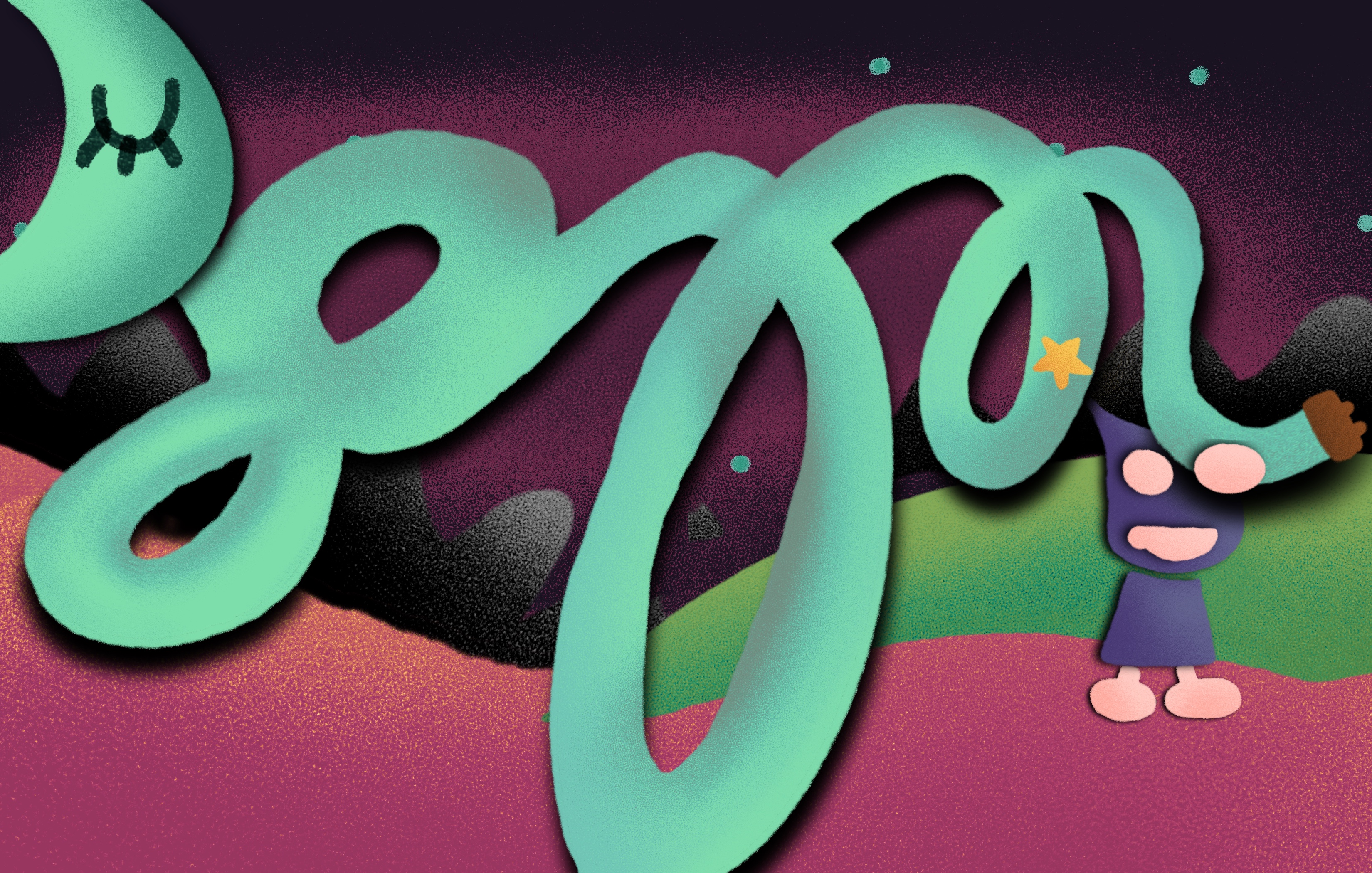 Booklet spread with bird and umbrella