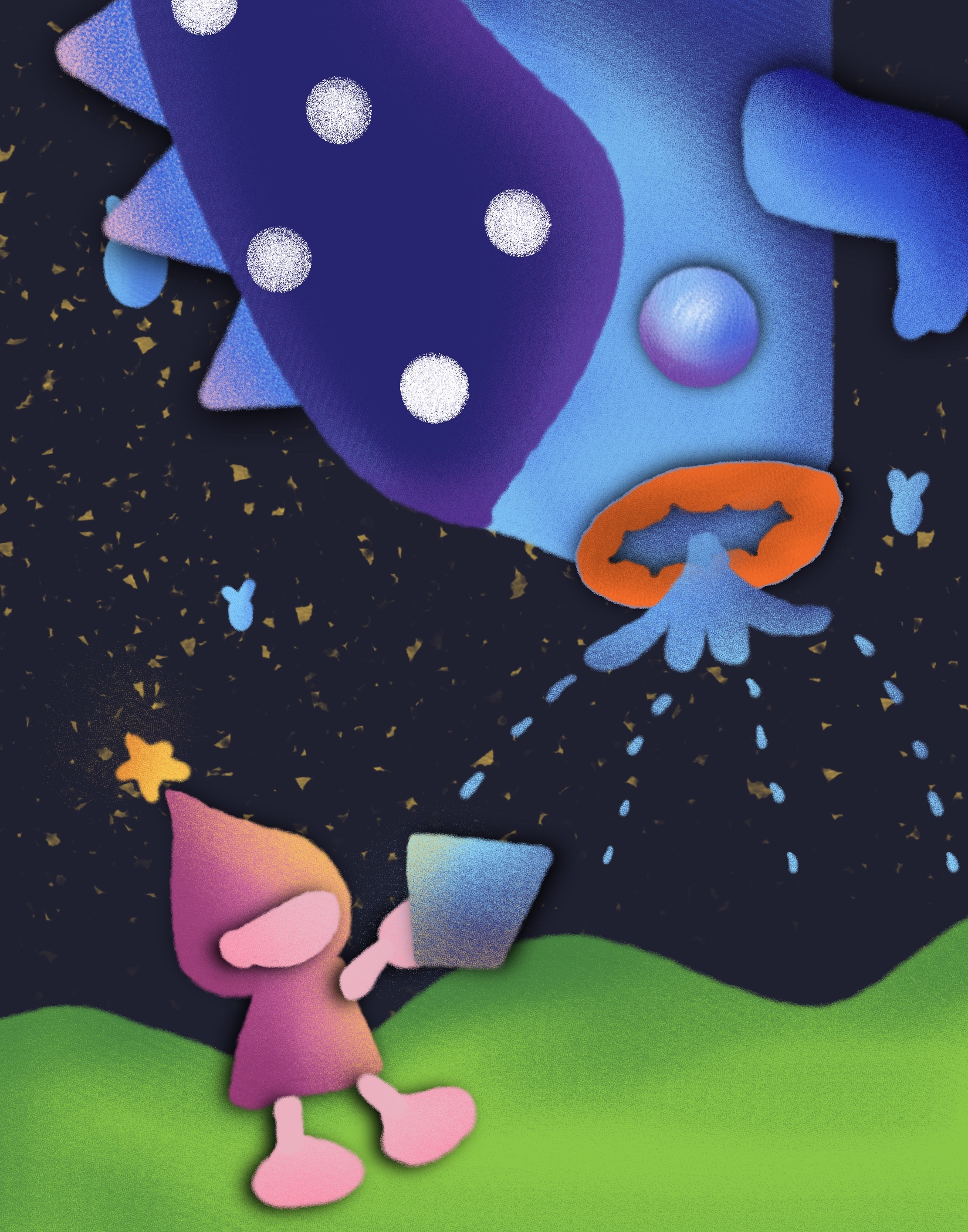 Vertical booklet illustration with spacecraft