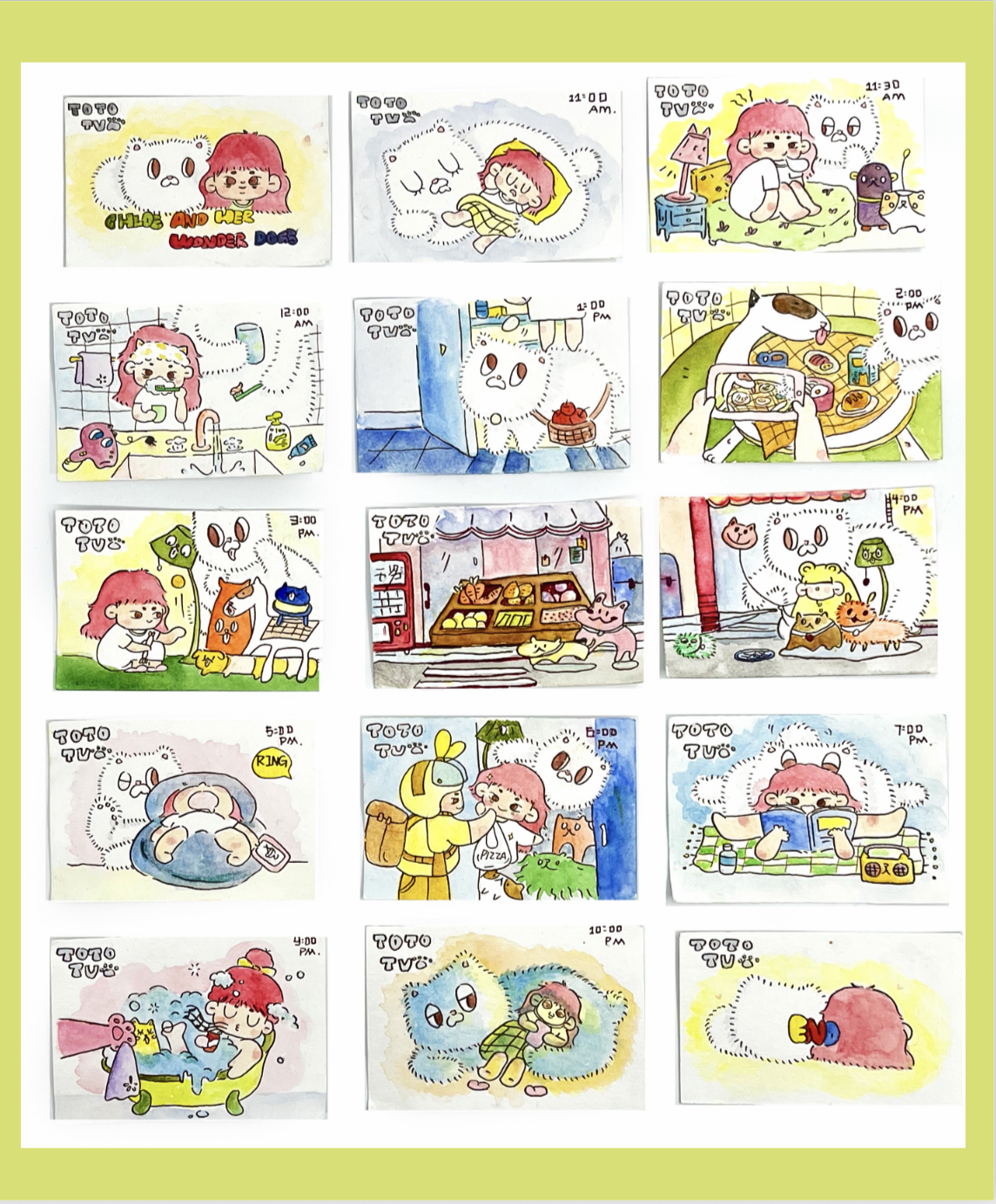 Chloe and her wonder dogs watercolor sheet