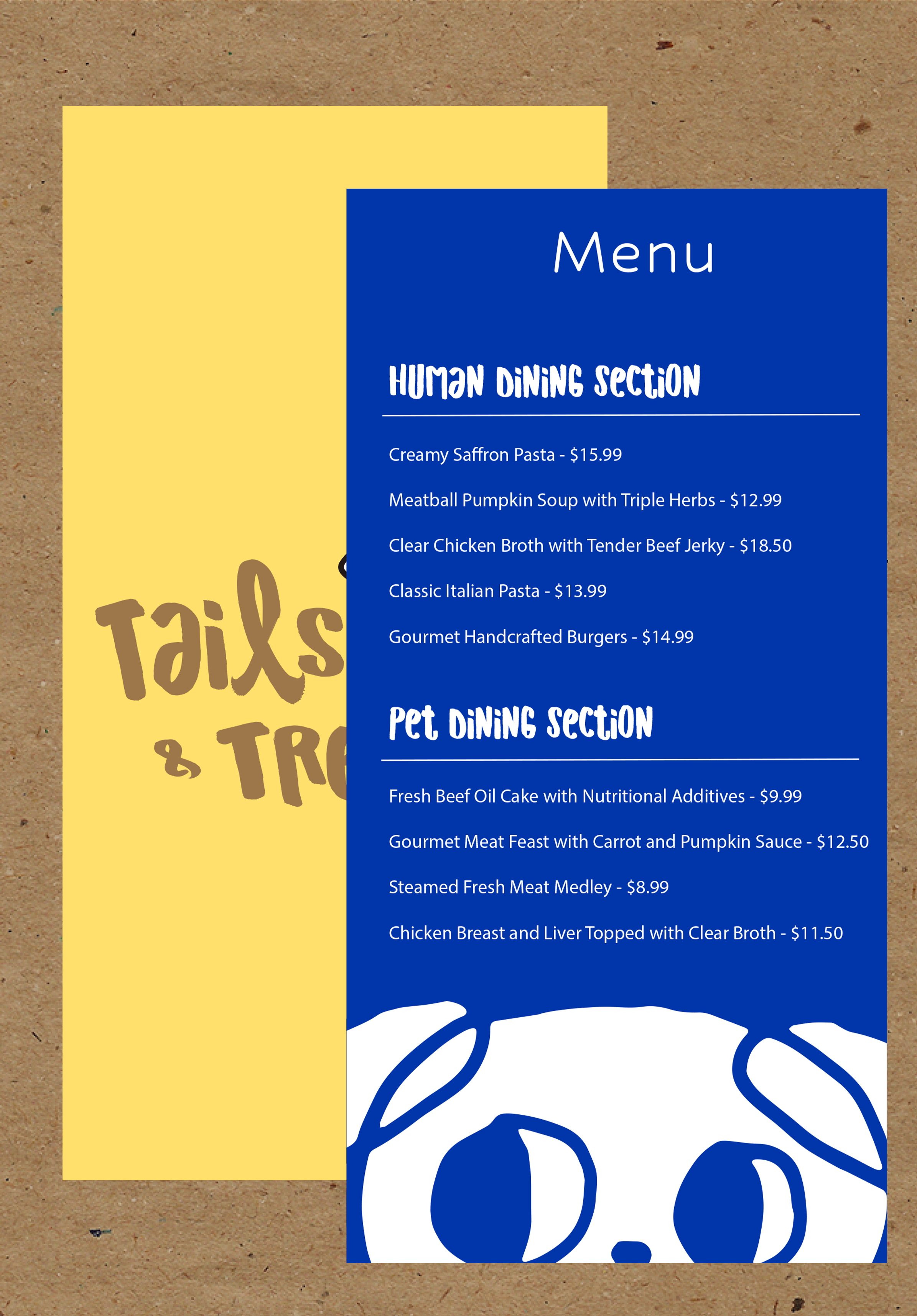 Tails and Treats menu design